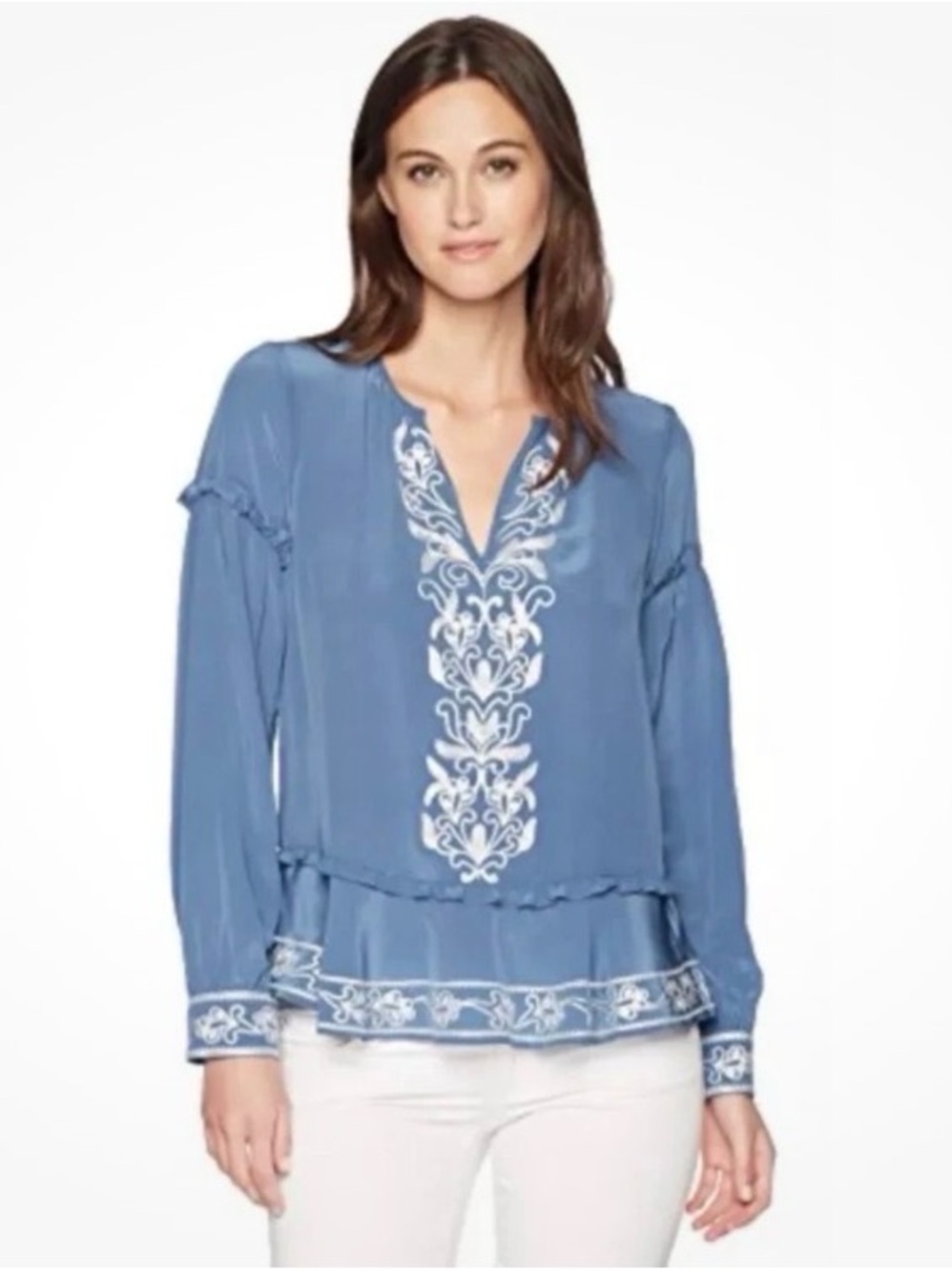 Parker Sawyer XS Embroidered Blue Peasant Blouse